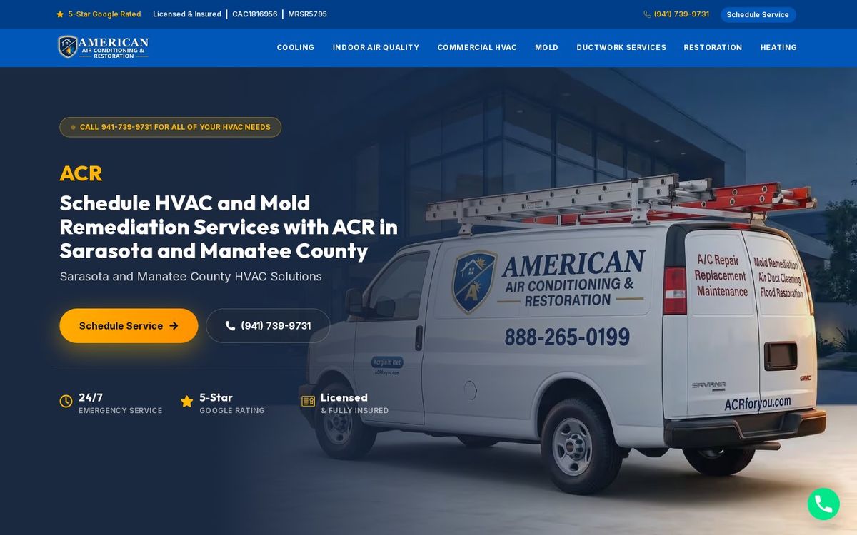 American Air Conditioning & Restoration website screenshot