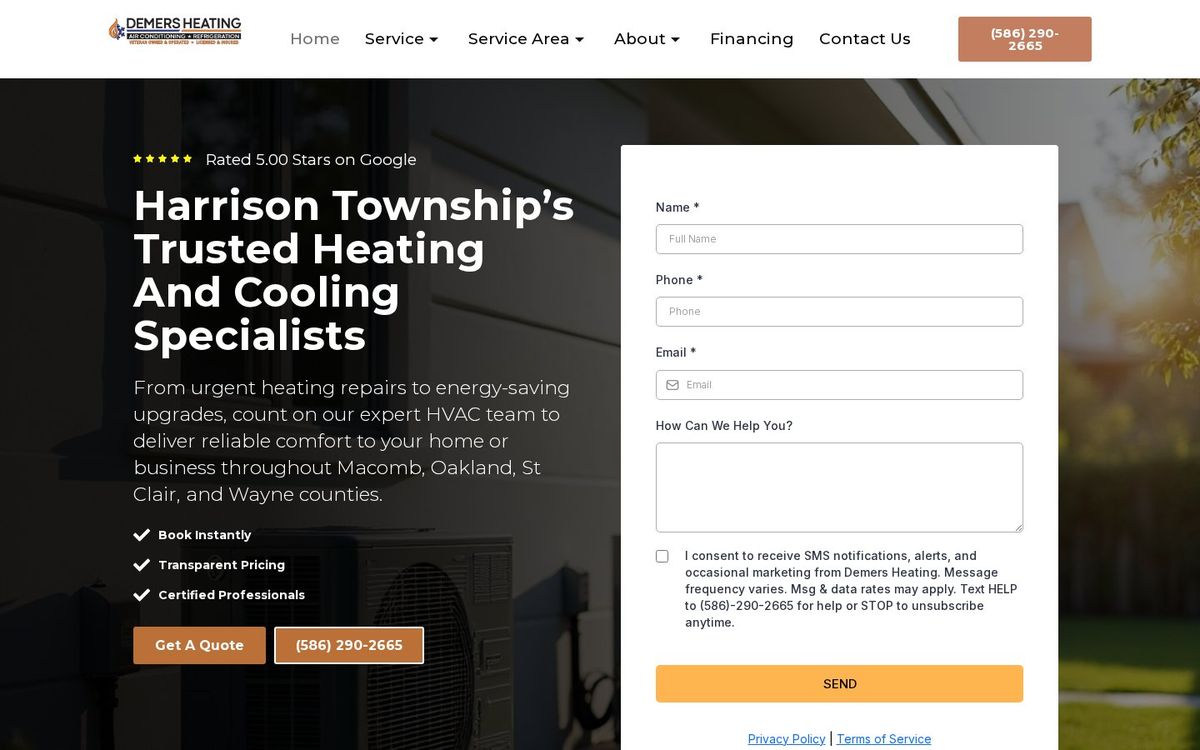 Demers Heating & Cooling website screenshot